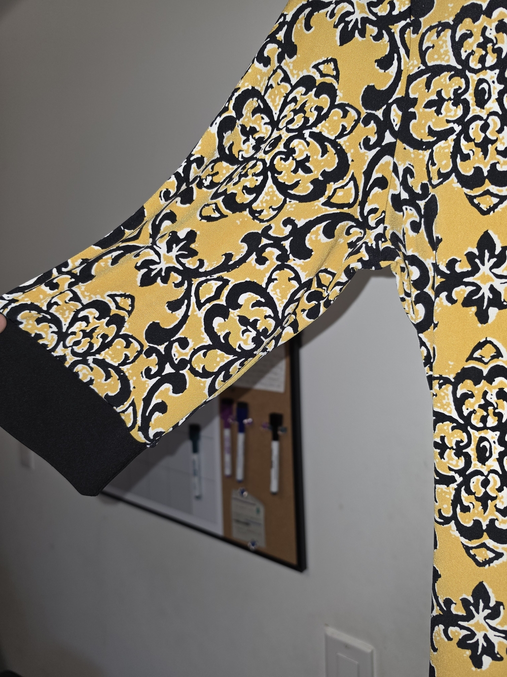 Yellow and Black Patterned Women's Midi Dress - Picture 4 of 12
